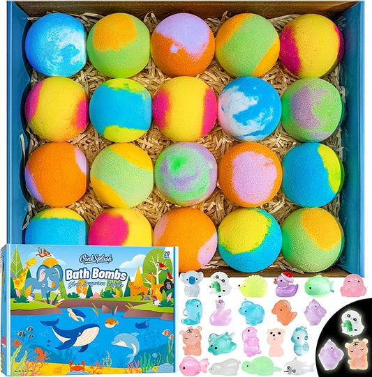 Bath Bombs for Kids with Surprise Inside, 20 Pack Handmade Bath Bomb Gift Set with Glow-in-The-Dark Toys, Fizzy Bath Balls for Fun, Great Christmas Gift or 2025 Advent Calendar for Boys & Girls - Bloomnest