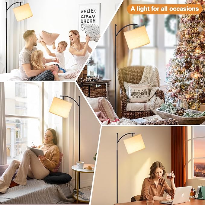 60" Floor Lamps with Remote Control & Bulb, Colors Temperature & Brightness Adjustable, Deep Beige Shade & Black Pole - Bloomnest