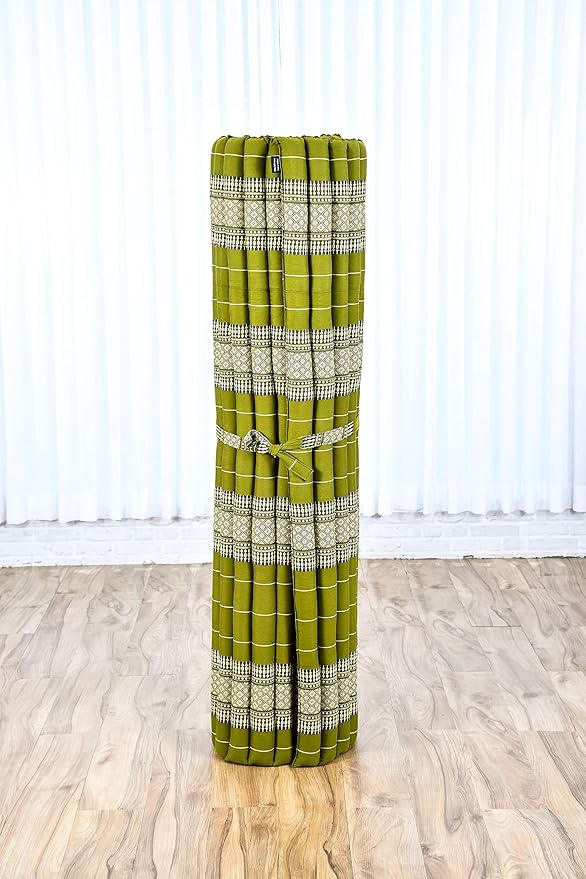 Leewadee - Foldable Floor Mattress - Japanese Roll Up Futon -Trifold Tatami Mat- Guest Floor Bed - Camping Mattress - Thai Massage Mat, Kapok Filled, 75 x 57 inches, Green - Bloomnest