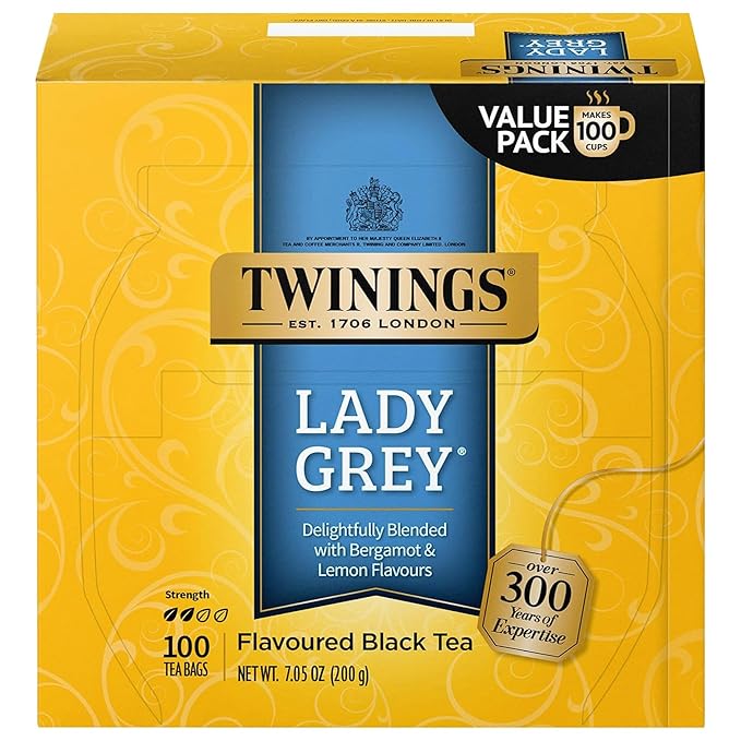 Twinings Lady Grey Black Tea Individually Wrapped Bags, 100 Count (Pack of 1), Orange Peel & Lemon Peel, Fresh and Uplifting, Caffeinated, Enjoy Hot or Iced, 100 Teabags - Bloomnest