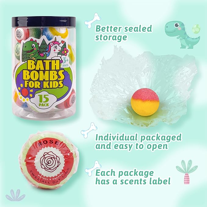 Bath Bombs for Kids with Surprise Inside, 15-Piece Surprise Bath Bombs for Kids, Jar Gift Set with Hidden Toys, Natural Organic Fizzies for Girls and Boys - Bloomnest