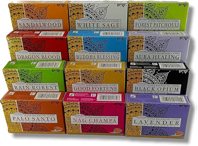 Deepika Backflow Dhoop Flora Classique Frankincense Cones for Waterfall Indoor Outdoor Incense Coil for Meditation, Yoga, Relaxation, Healing (Mega Set of 120 Pcs)