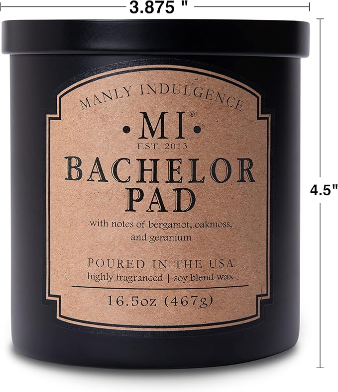 Manly Indulgence Bachelor Pad Scented Candles for Men, 2 Wick, 16.5 oz Premium Soy Blend Wax, 60H Burn, Candles for Home Scented - Made in The USA - Bloomnest