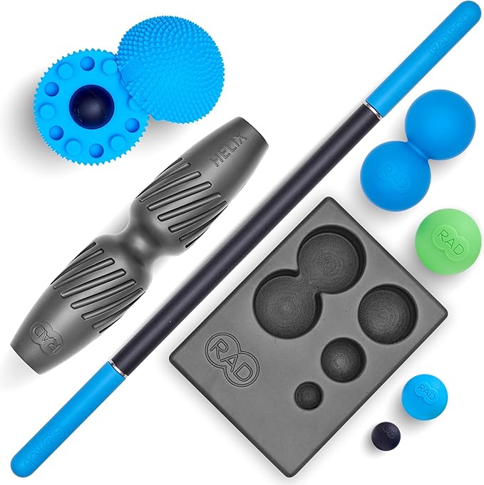 RAD All-in Complete Myofascial Release and Muscle Recovery Set - Includes Exercise Foam Rollers, Multi-Use Yoga Block, Peanut & Massage Balls, Neuro Ball Foot Roller, and Massage Stick - Bloomnest