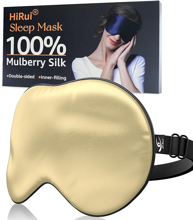HiRui Silk Sleep Mask, 100% Natural Mulberry Silk of Double-Sided & Inner-Filling, Ultra-Smooth Soft, Adjustable Strap, Blocks Light for Night Sleeping, Travel, Office Naps (Champagne) - Bloomnest
