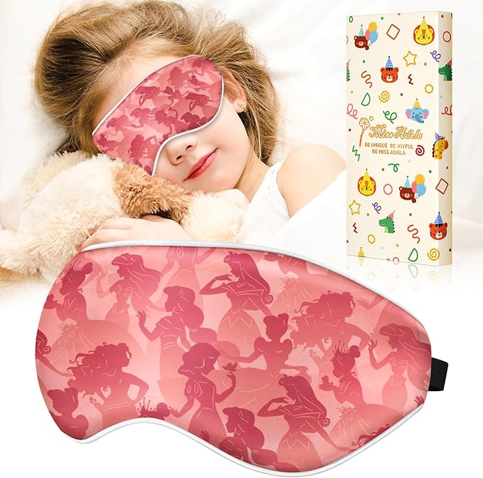 Silk Sleep Mask for Kids - Cute Cartoon Eye Cover for Boys Girls Teens With Soft Smooth Adjustable Straps, Princess Shadow - Bloomnest