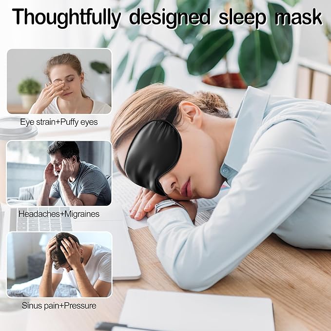 Sleep Mask Silk Eye Mask for Sleeping, Eye Cover Soft Satin Blindfold Adjustable Strap, Satin Blackout for Men & Women, Super Soft Eyeshade for Night Sleeping (Black) - Bloomnest