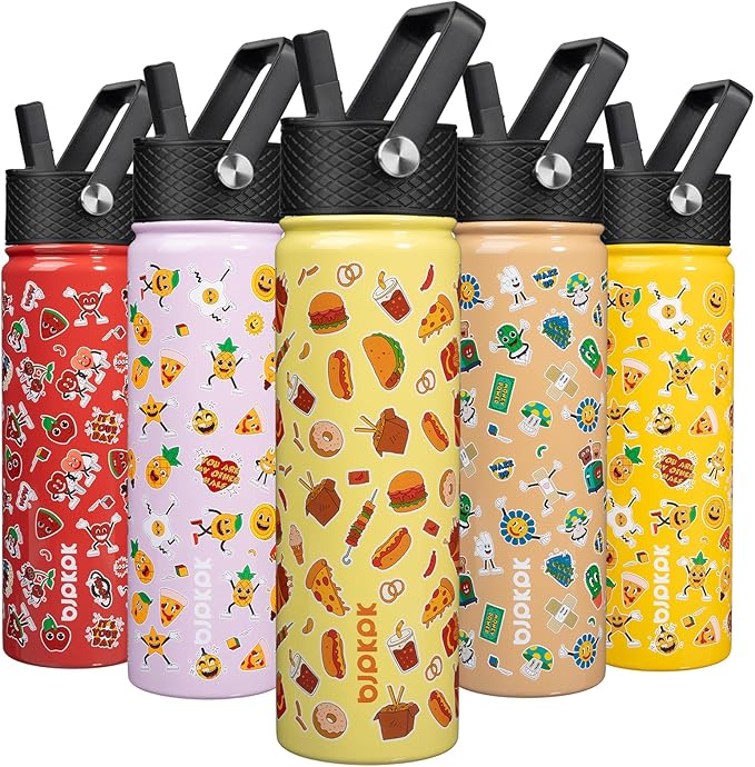 BJPKPK Insulated Water Bottle with Straw Lid, 22 oz Stainless Steel Metal Water Bottles, Reusable Leak Proof BPA Free Water Bottles, Cups, Thermo, Yummy - Bloomnest