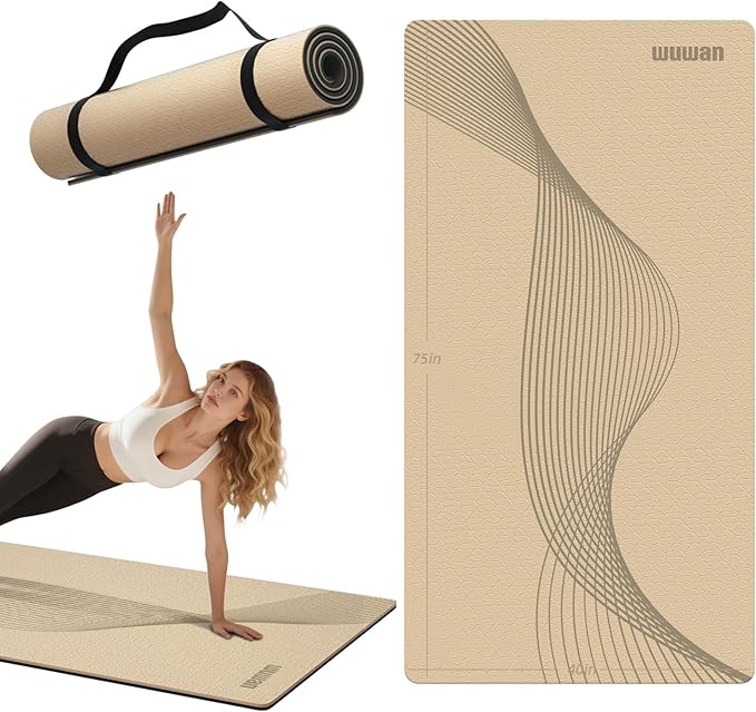 Large Yoga Mat 75"x 40"x10mm (2/5 inch) – Extra Thick & Wide, TPE Fitness Mat, Printed Non-Slip Exercise Mat with Carrying Strap for Men & Women, Pilates, Stretching, Fitness & Workout - Bloomnest