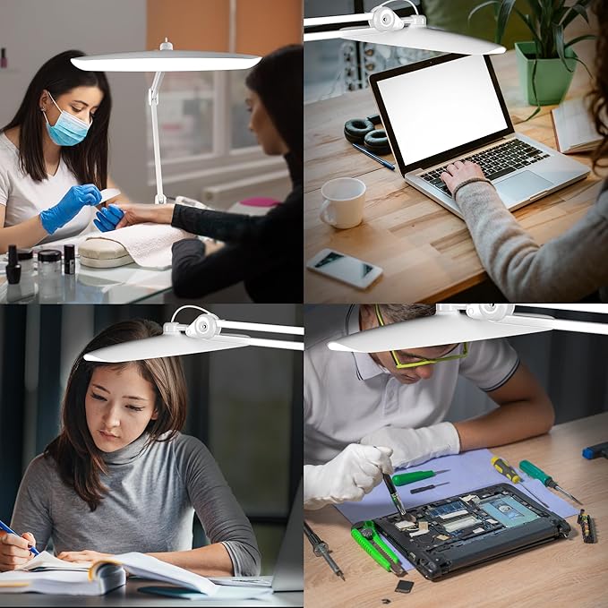 3000 Lumens Adjustable LED Desk Lamp & Task Lamp - Bright, Dimmable Lighting for Office, Crafts, Nails &Salon Hobbies with Clamp (CCT, White) - Bloomnest