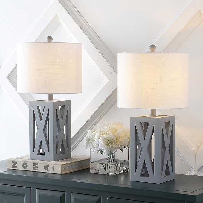JONATHAN Y JYL1062D-SET2 Stewart 21.5" Wood LED Table Lamp Farmhouse, French Country, Rustic, Bohemian, Bedroom, Living Room, Office, College, Bookcase, Gray (Set of 2) - Bloomnest