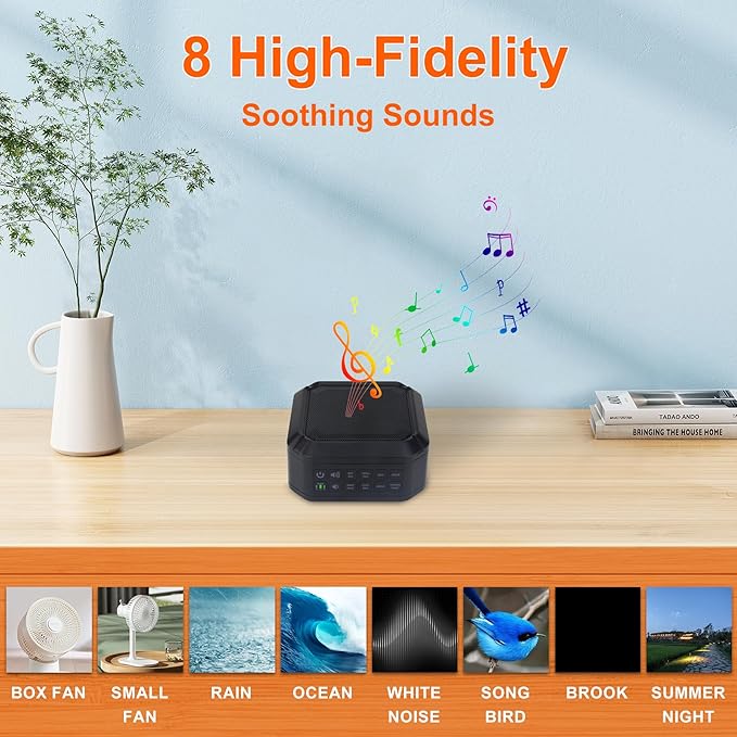 LUXSWAY White Noise Machine, Sleep Sound Machine with 8 Natural Soothing Sounds, Volume Control & 3 Timers Setting, Memory Function Sound Machine for Baby Kids Adults & Home Office Travel