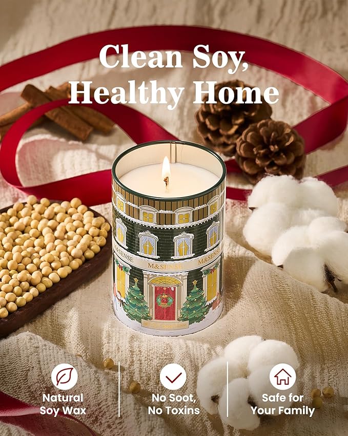 M&SENSE Christmas Tree Candles Pine Scented, Soy Wax 11.3oz 70 Hour Clean Burn Holiday Candles for Home, Winter Relaxing Aromatherapy Candle Gifts for Thanksgiving, Housewarming - Bloomnest