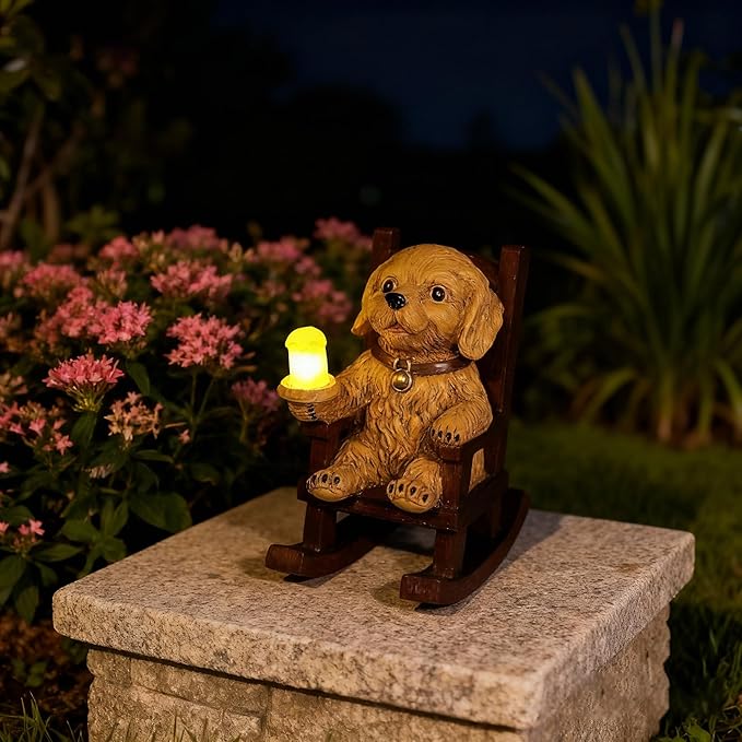 Outdoor Dog Statues Solar Garden Decor : Dog Figurine with Candle Lamp Decor,Unique Garden Art for Porch Patio Balcony Yard Lawn Ornaments - Birthday Christmas Housewarming Gifts for Grandma Mom Women - Bloomnest