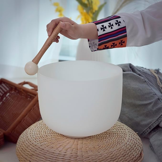 TOPFUND B Note Crystal Singing Bowl Crown Chakra 10 Inch with Heavy Duty Carrying Case and Suede Mallet - Bloomnest