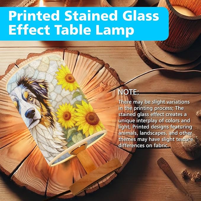 Australian Shepherd Table Lamp LED 3-Color Pressed Bedside, Dog Shade Lamp with Wood Base for Bedroom Living Room Desk Office - Bloomnest