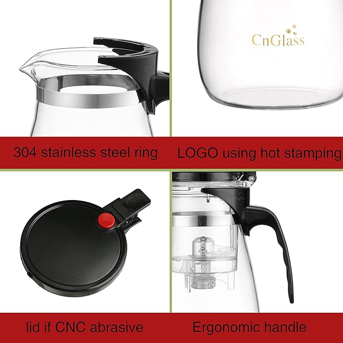 CNGLASS Glass Teapot with Removable Infuser,30.5oz Clear Tea Kettle with One Button Press to Filter the Tea Soup,Loose Leaf and Blooming Tea Maker - Bloomnest