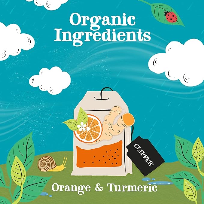 Clipper Tea, Orange & Turmeric, Organic Tea with Licorice Root, Orange Peel and Hibiscus, Plant Based Herbal Tea, Caffeine Free British Tea, 1 Pack, 20 Unbleached Tea Bags - Bloomnest