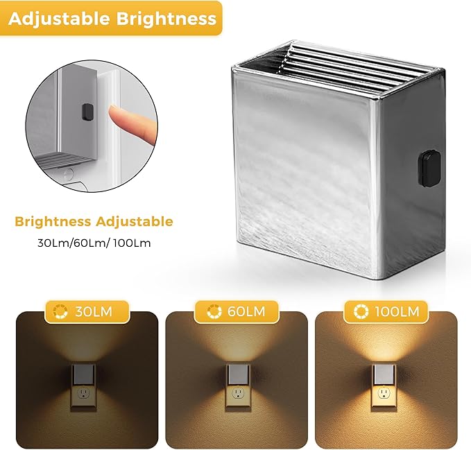 L LOHAS LED Night Light,Night Lights Plug into Wall,[2-Pack] Dimmable Night Light with Light Sensor,3000K Warm White,Silver Nightlight for Bathroom Hallway Kitchen - Bloomnest