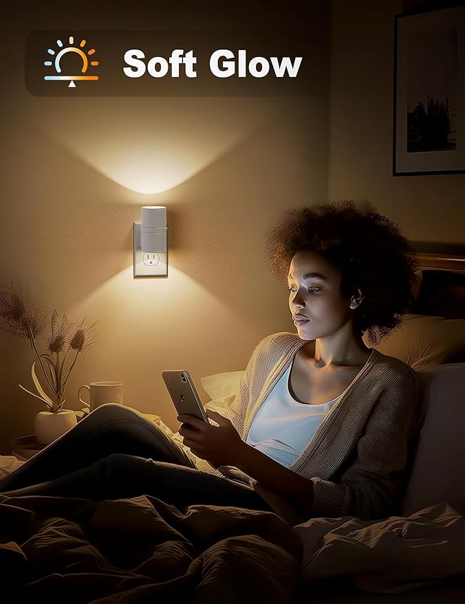 JandCase Night Lights Plug into Wall, Dimmable Night Light Plug in, Modern Night Light Dusk to Dawn Light Sensor, Warm White 3000K, 0-100LM Adjustable Brightness Nightlight for Hallway Bedroom, 4 Pack - Bloomnest