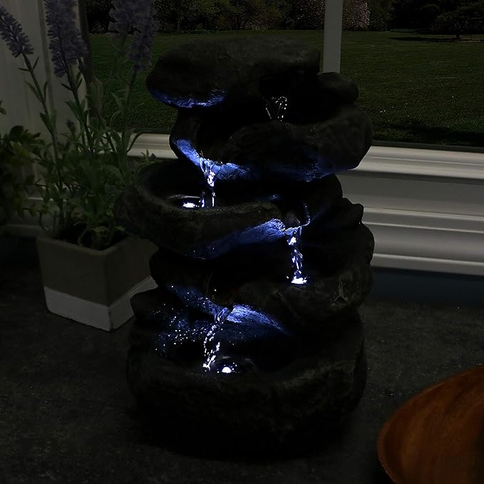 Sunnydaze Tabletop Water Fountain - Stacked Rocks 10.5 Inch Relaxing Desktop Water Fountain with LED Lights - Office, Bedroom, Living Room - Bloomnest