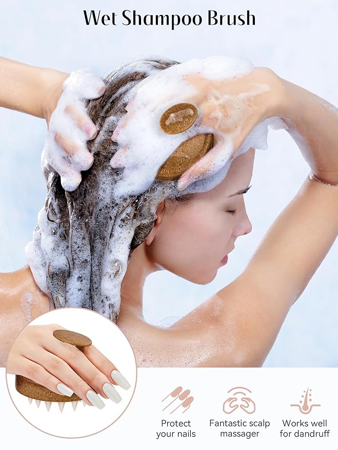 HEETA Scalp Massager Hair Growth, Soft Silicone Scalp Scrubber Shampoo Brush for Exfoliation, Dandruff Removal & Head Massage Stress Relax, Wet & Dry Use for Thick, Thin Hair Care, Brown HEETA