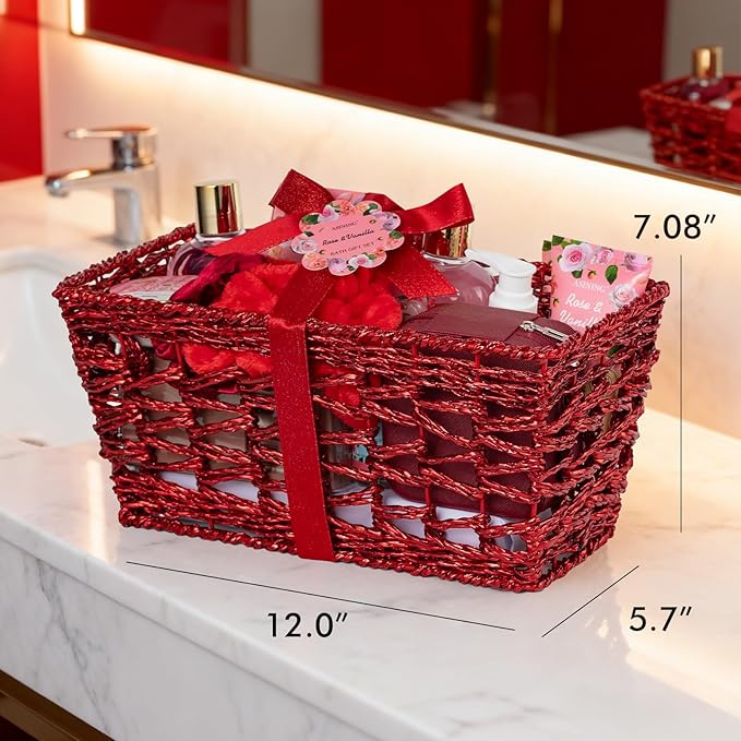 Bath and Body Gift Basket Set Mothers Day, 16 Pcs Luxury Rose & Vanilla Scent Spa Gift Basket Set for Women, Watermelon Body Scrub, Perfect Bath & Body Gift Set, Home Spa Bath Pamper Gifts Teens