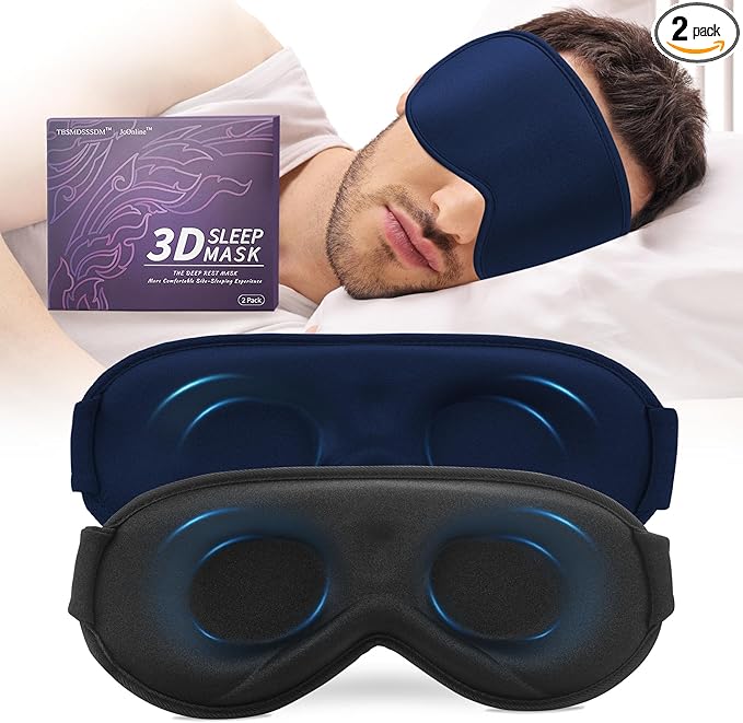3D Sleep Mask for Men&Women, 2 Pack Contour Eye Masks for Sleep, Side Sleeping Mask for Men&Women, Blackout Eye Mask for Sleeping Eye Mask, Airplane Travel Essentials, Meditation Black & Dark-Blue - Bloomnest