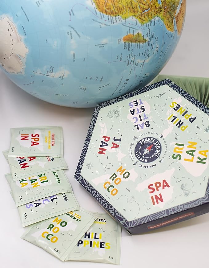 ACORUS | Travel Tea Set Vol. II | Tea Gift Set of 6 Flavors of Different Destination | Discover the World With a Cup of Tea | Assorted Tea Variety Pack | Large Tea Sampler Box | 60 Tea Bags - Bloomnest