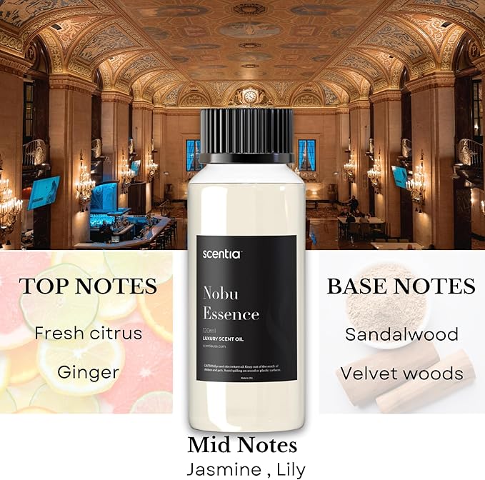 Scentia Hotel Diffuser Oil Inspired by The Nobu Hotel - 120 mL 4.06 fl oz - Essential Oil Blend Jasmine, Lilly, Sandalwood & Fresh Citrus for Aromatherapy Diffusers - Nobu Essence - Bloomnest