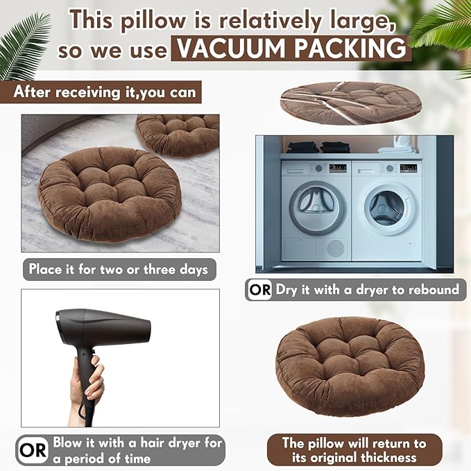 Jerify Floor Pillow Cushions 22 x 22 Inch Round Square Large Meditation Floor Pillow for Classroom Adult Meditation Picnic Party Cushion for Seating Gift Christmas(Round,Brown,4 Pcs) - Bloomnest