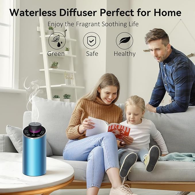 Waterless Essential Oil Diffuser Aromatherapy Scent Diffusers for Home Large Room, Bedroom, Car, Office, Desk, Battery Operated Mini Portable Air Freshener, 3 Countdown Timers & 3 Mist Levels - Bloomnest