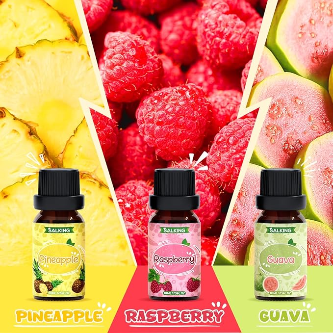 SALKING Fruity Fragrance Essential Oils Set, Essential Oil Gift Set Scented Oils for Diffuser Candle Making - Pineapple,Guava, Raspberry, Green Apple, Orange, Cherry - Bloomnest