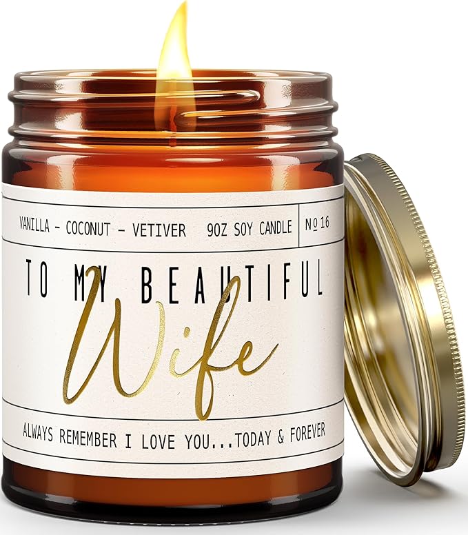 Wedding Anniversary Gifts for Wife, Wife Gifts - "To My Beautiful Wife" Soy Candle, w/Vanilla, Coconut & Vetiver I Gift for Wife from Husband I Anniversary Gifts for Women I 50Hr Burn, Made in USA - Bloomnest