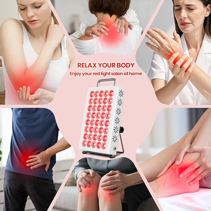 AearKing Red Light Therapy for Face and Body, 660nm & 850nm Near Infrared Red Light Therapy Panel with Adjustable Stand, Portable Dual Chip LED Red Light Therapy Lamp with Timer & 5 Brightness Levels AearKing