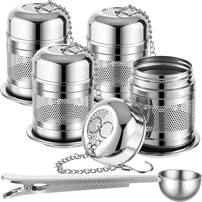 Umigy 4 Pcs Tea Infuser Strainers for Loose Tea with Scoop, Extra Fine Mesh Steeper 304 Stainless Steel Diffuser Leaf Holder with Extended Chain Hook for Brew, Spices, Seasoning (Stylish Style) - Bloomnest