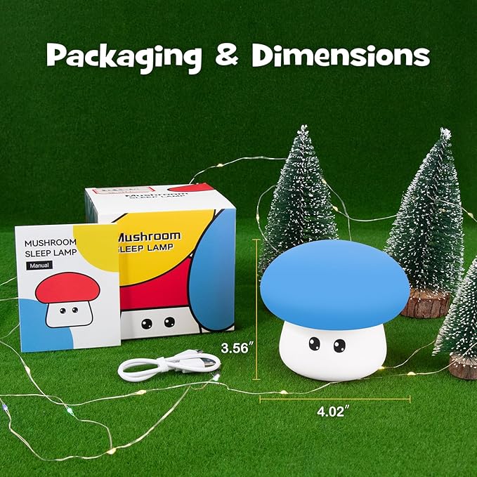 Squishy Big Eyes Mushroom Night Light with RGB Mode 3 Brightness Adjustable Nursery Breastfeeding Nightlight Cute LED Blue Mushroom Lamp Rechargeable Silicone Touch Bedside Lamp for Bedroom Dorm Decor - Bloomnest