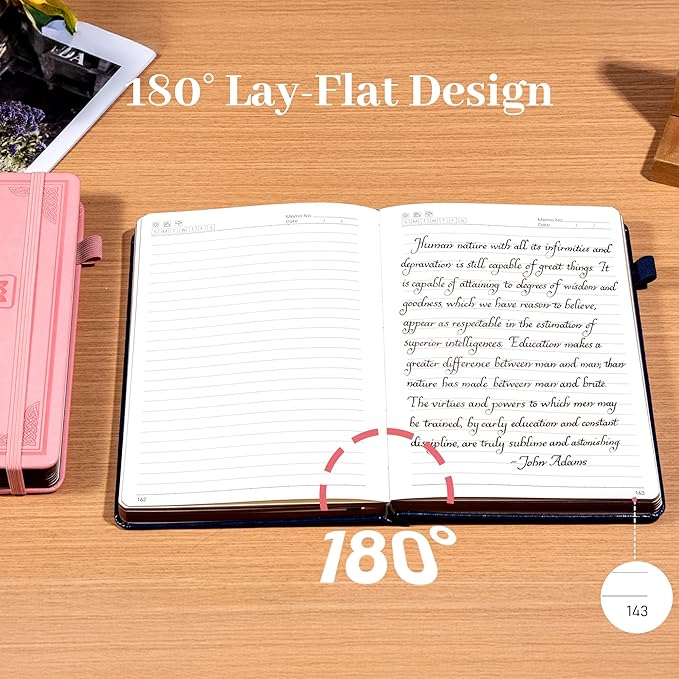 CAGIE Leather Lined Journal Notebook for Men & Women, Debossed Cross, 320 Pages 100 GSM Thick Paper, A5 Hardcover Journaling Notebooks for Writing, 5.7'' X 8.3'' Diary, Pink - Bloomnest