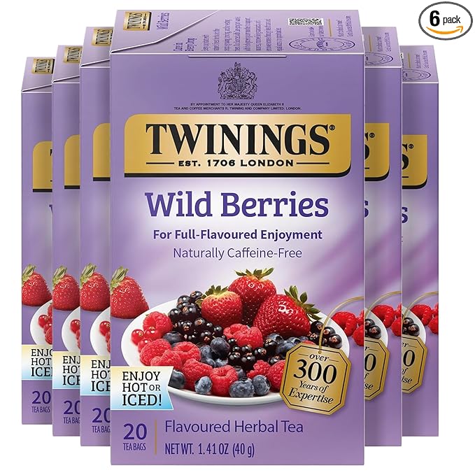 Twinings Wild Berries Herbal Tea Individually Wrapped Bags, 20 Count (Pack of 6), Full-Flavoured, Naturally Caffeine-Free, Enjoy Hot or Iced, 120 Teabags - Bloomnest