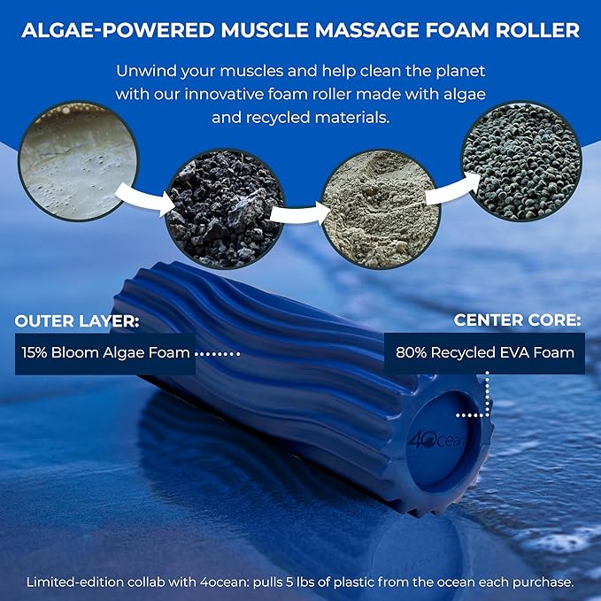 Oceanfoam x 4ocean Roller (Royal Blue) – Limited Edition Muscle Roller for Back Pain & Yoga - High Density Foam for Physical Therapy - Textured for Deep Tissue Massage - Bloomnest