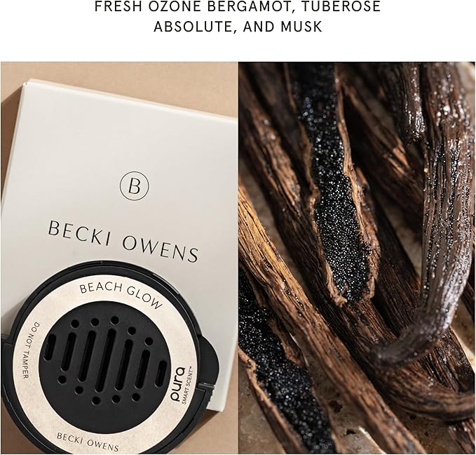 Pura and Becki Owens - Car Scent Refill for Diffusers - Premium Fragrance for Smart Diffuser - Long-Lasting Spring & Summer Car Accessory - Up to 30 Days of Scent - Beach Glow - Bloomnest