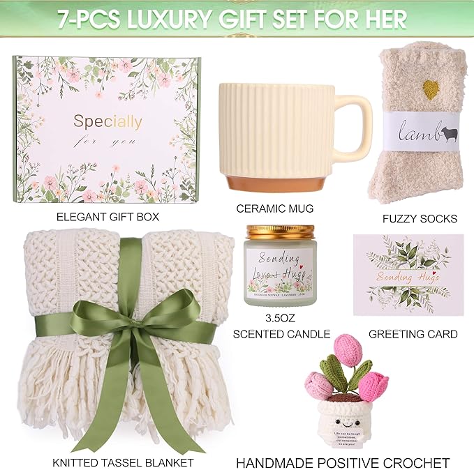Valentines Day Gifts for Her Wife Mom Friend Sister Girlfriend, Birthday Gifts Baskets for Women Self Care Gift for Women, Get Well Soon Gift Baskets Thinking of You Relaxation Stress Care Package - Bloomnest