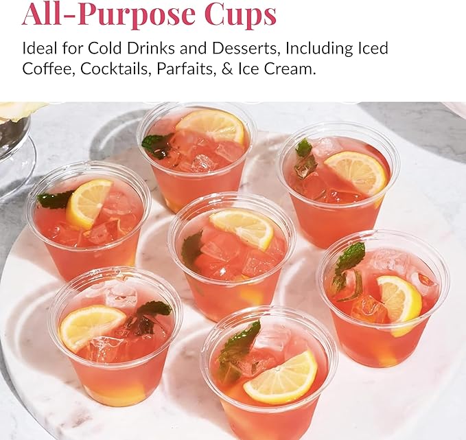 Prestee Clear Plastic Cups – 9oz Disposable PET Water, Wine, and Drink Glasses – Crystal Clear, Durable, Recyclable Party Cups – 100 Count for Holiday, Events, Coffee Shops, Restaurants - Bloomnest
