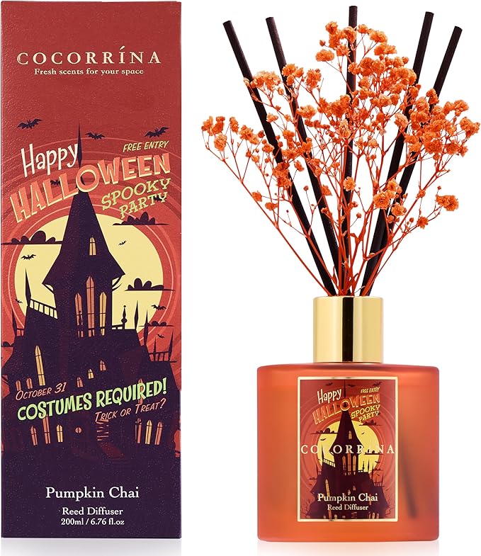 COCORRÍNA Reed Diffuser - Pumpkin Chai 6.7 fl oz Scented Diffuser with 8 Sticks Home Fragrance Bathroom Shelf Decor (Halloween Collection) - Bloomnest