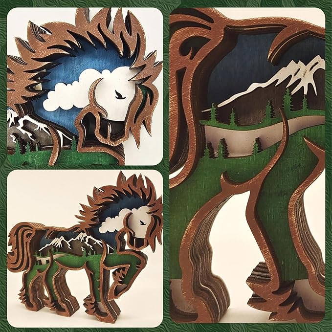 Drawelry 3D Wood Carving Animals Lamp Home Decorative, Cute Bear Family Elephant Presents Ideas Christmas Living Room Office Decor Warm LED Night Lights Gift for Friend Daughter Son Mom Dad (Horse) - Bloomnest
