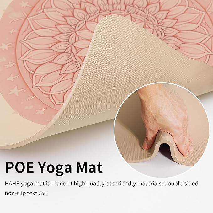 HAHE Yoga Mat Thick (8MM,1/3"), Eco-Friendly POE Non Slip Yoga Mat, High Rebound & Shock Absorption, Anti-Tear & Sweat-Resistant for Yoga, Fitness, Home, Workouts, Large Pilates Mats 72"x24" with Carrying Strap - Bloomnest