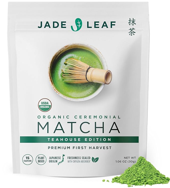 Jade Leaf Matcha Organic Premium Ceremonial Grade Matcha Green Tea Powder - Japanese - Culinary, Ingredient, Ceremonial Barista Teahouse, Latte, Collagen, 1.06 Ounce (Pack of 1), Ceremonial Teahouse - Bloomnest