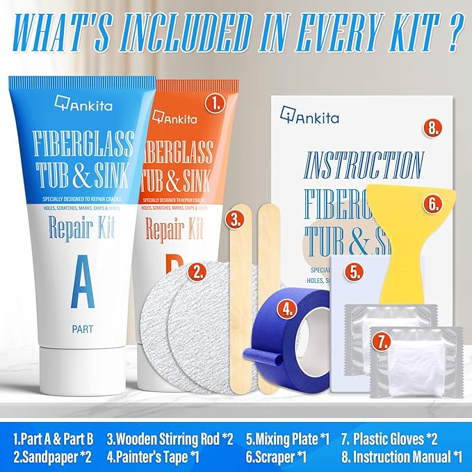 Tub Repair Kit White, Tub Chip and Bathtub Repair Kit for Enamel, Fiberglass, Acrylic, Porcelain, Patch and Repairs Chips, Crack, Scratches, Rust, Holes on Tubs, Toilet, Sink, Shower, Tray in Bathroom - Bloomnest