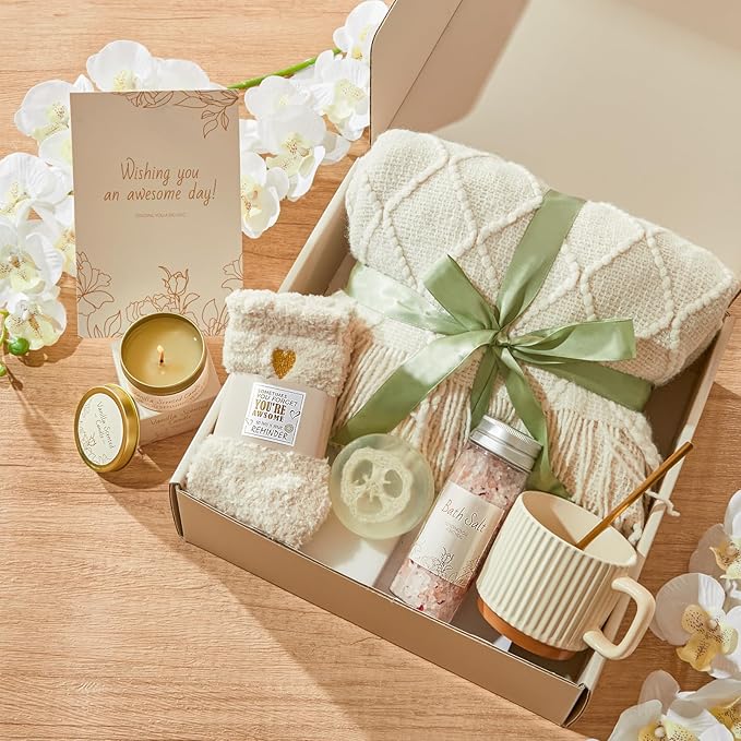 Get Well Gifts for Women Care Package,thoughtful Get Well Soon Gifts for Women After Surgery, Illness, Self-Care Relaxation Gift for her ,Cozy Recovery Gift Basket with Knitted blanket - Bloomnest