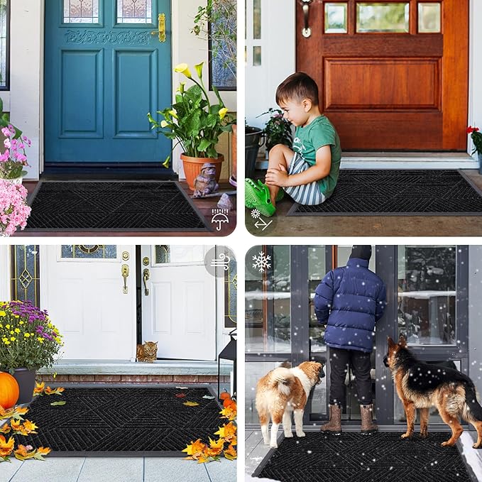 Smiry Front Door Mat Outside Entrance, Heavy Duty Sturdy Natural Rubber Doormat, Trap Dirt and Moisture, Easy Clean Low Profile Mats for Indoor Outdoor Entry, Irregular Triangle (47x17, Black) - Bloomnest